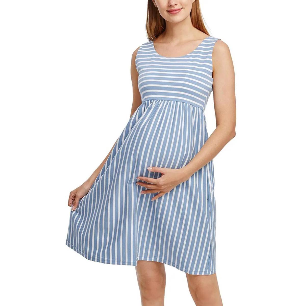 Striped Sleeveless Maternity Dress