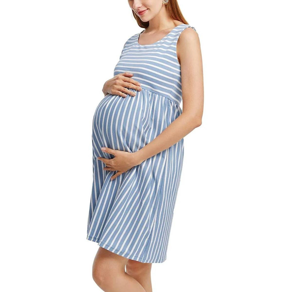 Striped Sleeveless Maternity Dress