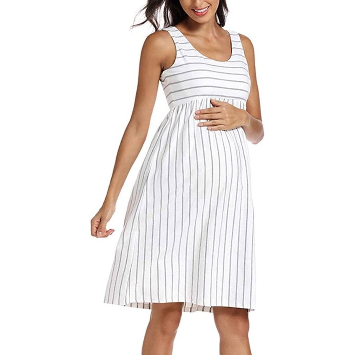 Striped Sleeveless Maternity Dress