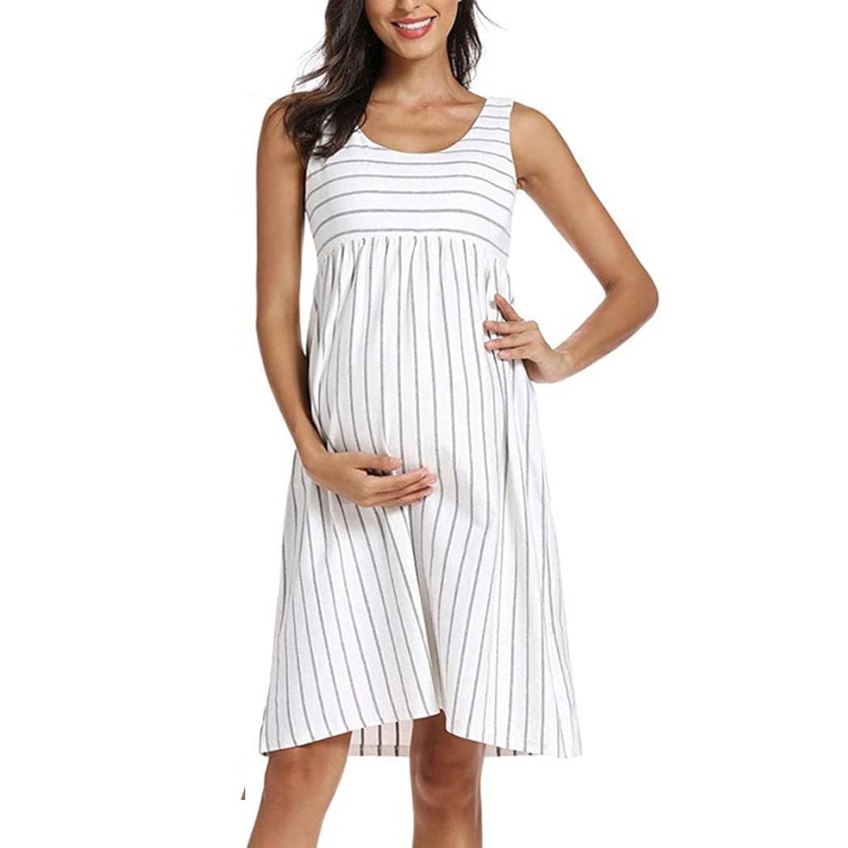 Striped Sleeveless Maternity Dress
