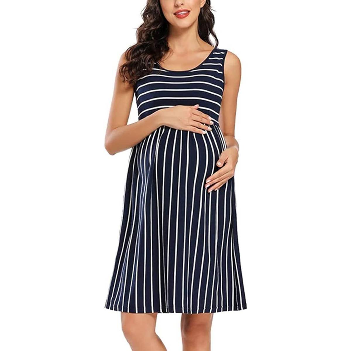 Striped Sleeveless Maternity Dress
