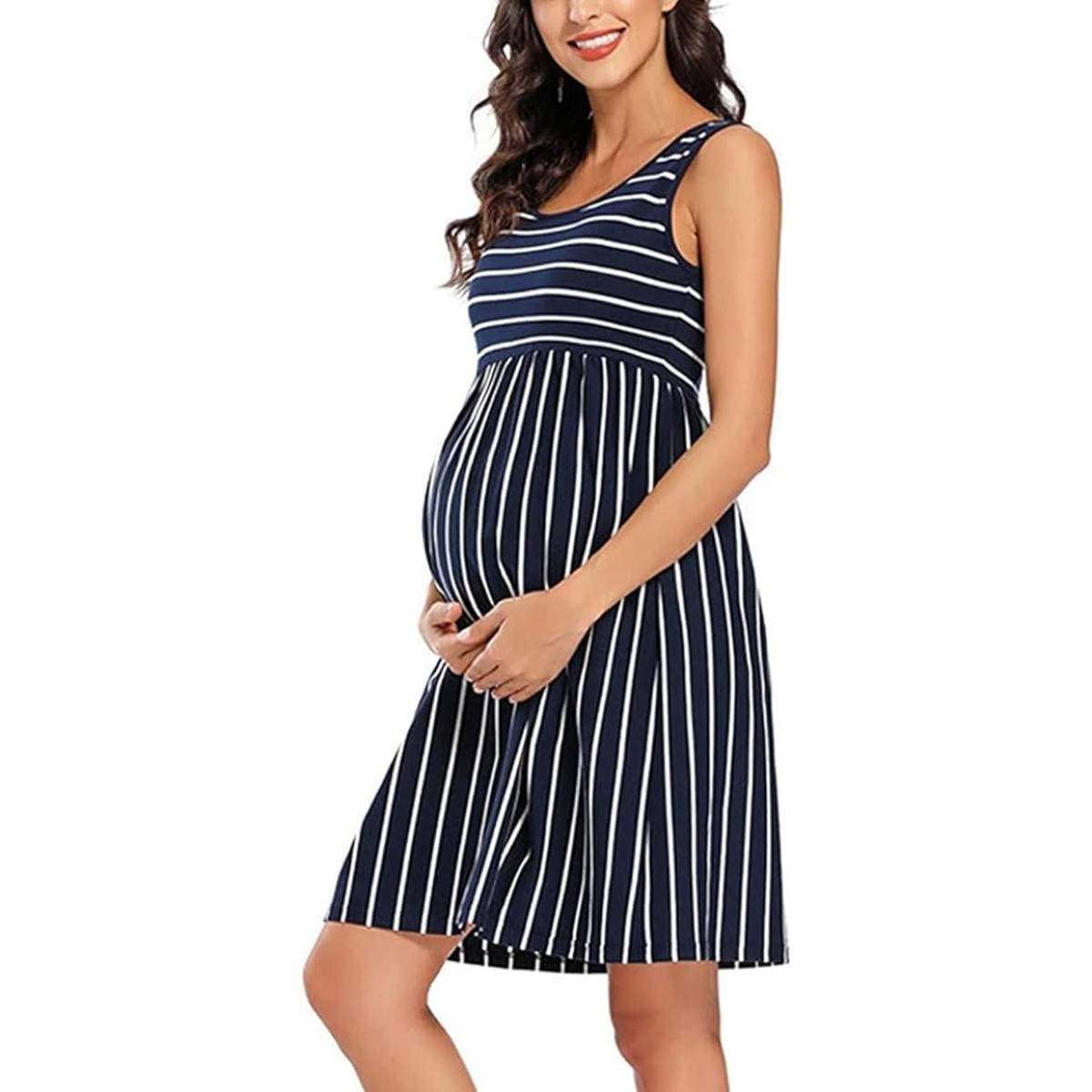 Striped Sleeveless Maternity Dress