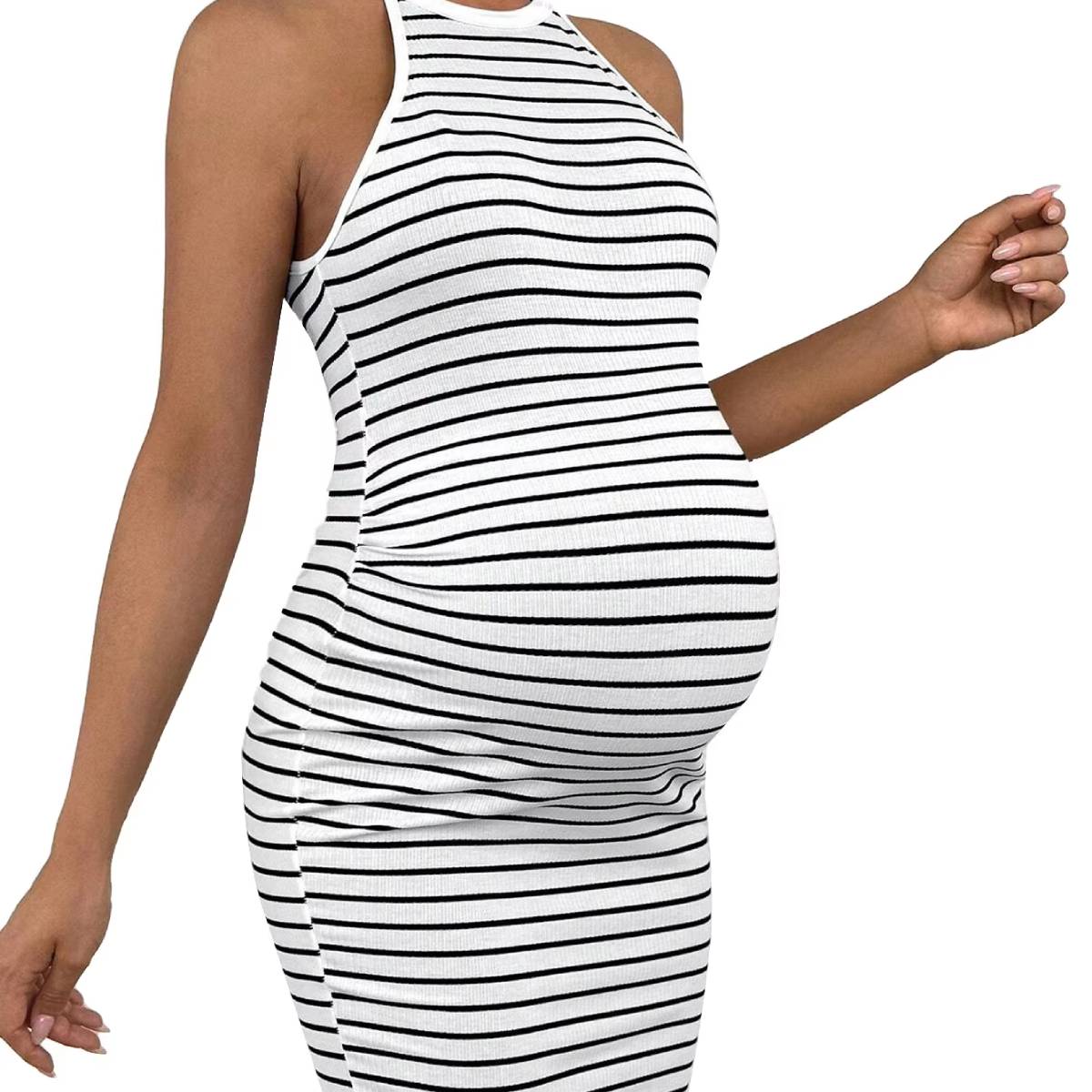 Striped Sleeveless Maternity Dress