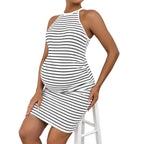 Striped Sleeveless Maternity Dress