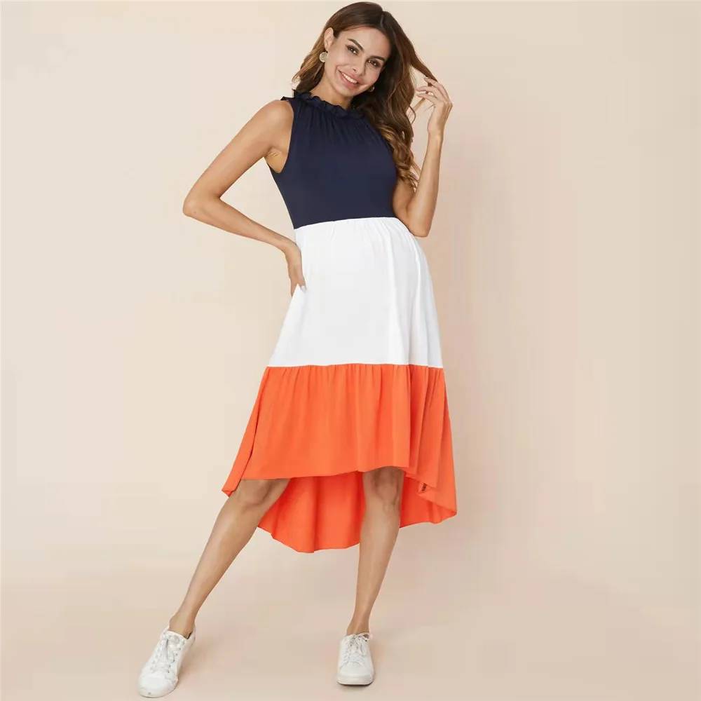 Sleeveless Color Block Maternity Dress