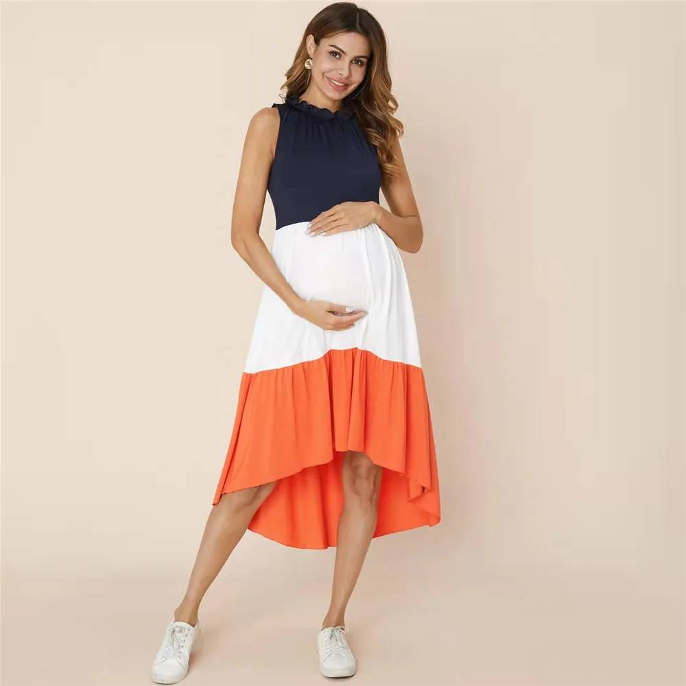 Sleeveless Color Block Maternity Dress