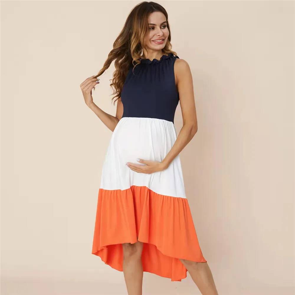 Sleeveless Color Block Maternity Dress