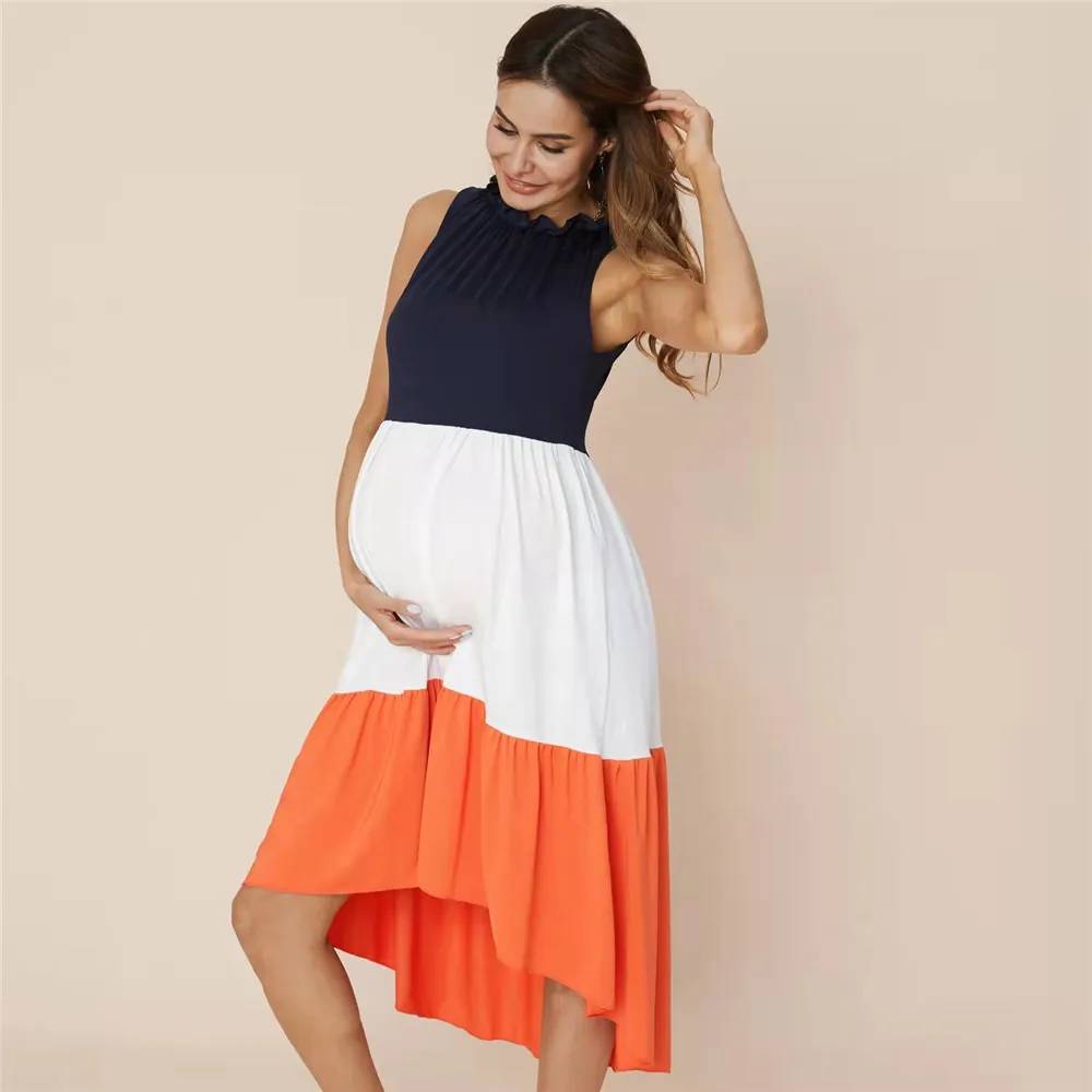 Sleeveless Color Block Maternity Dress