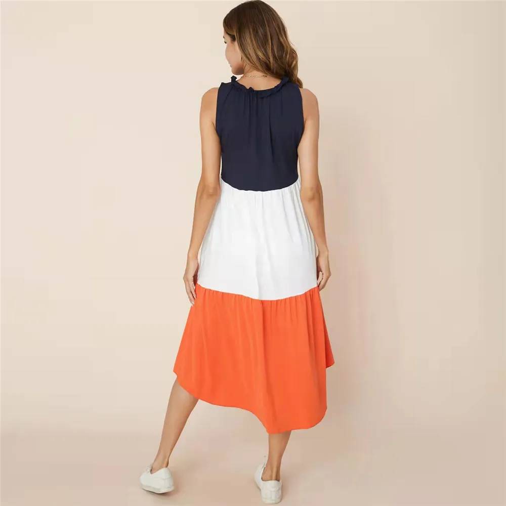 Sleeveless Color Block Maternity Dress